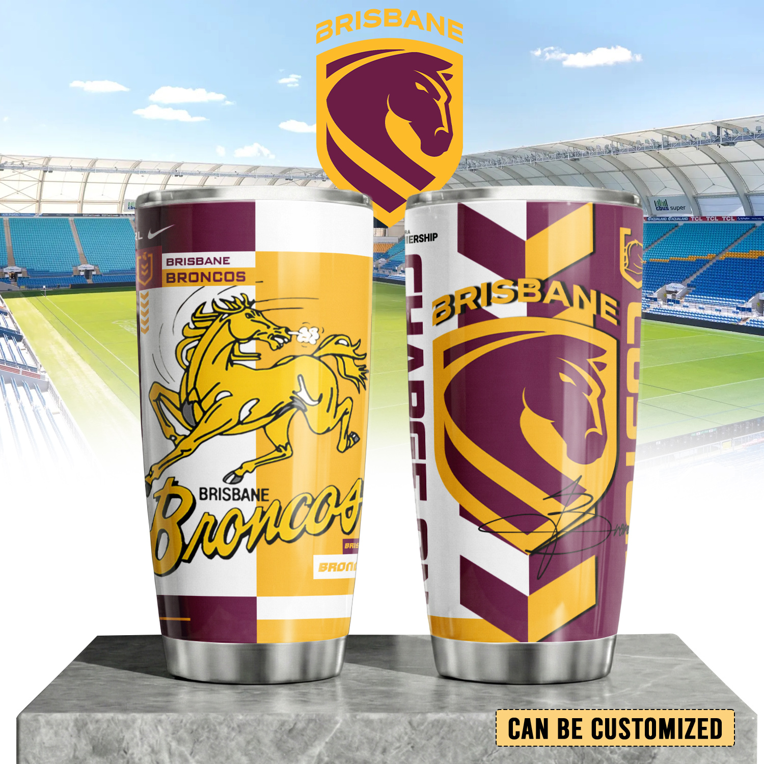 Auspiritmerch Brisbane Broncos Custom Stanley Quencher 20oz Stainless Steel Tumbler