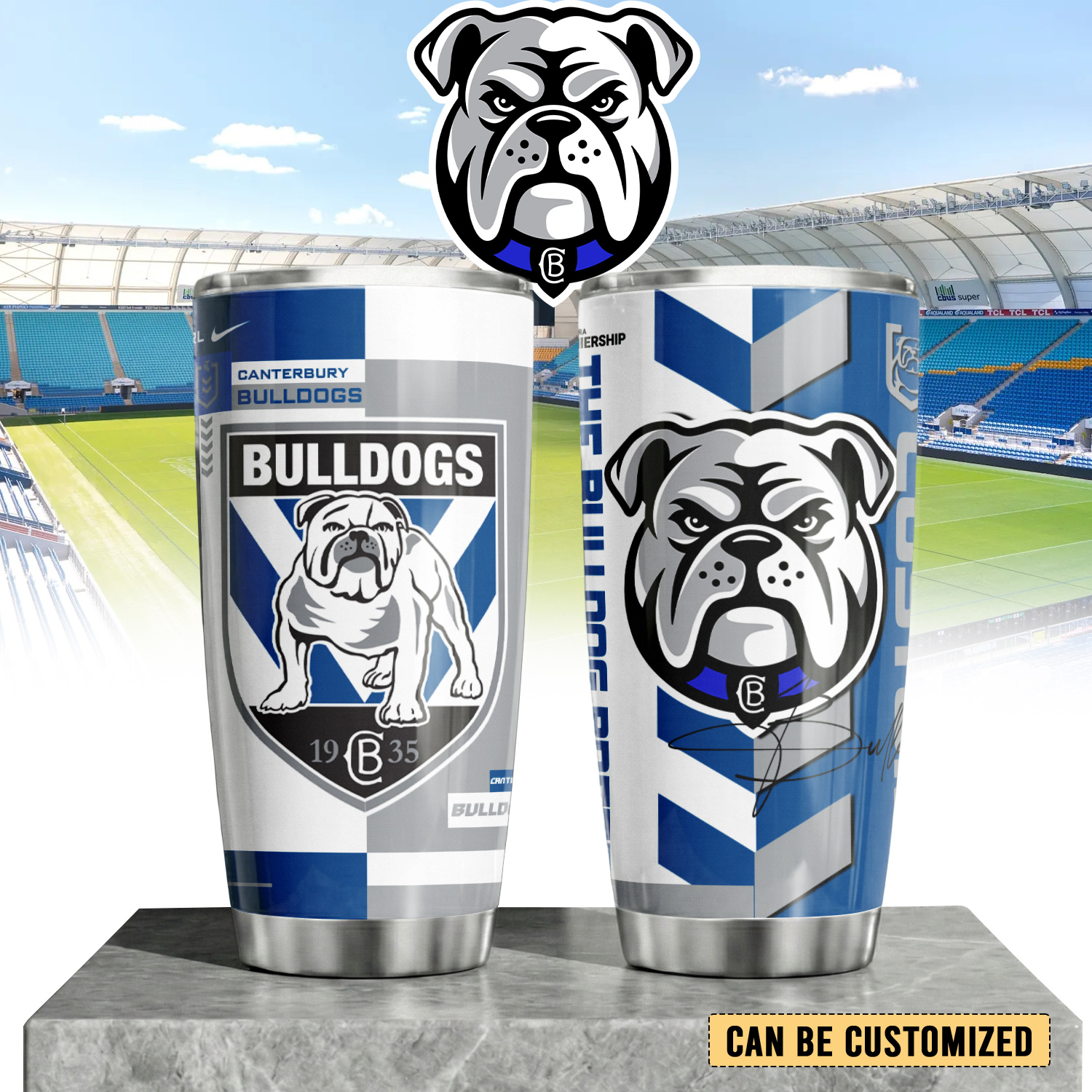 Auspiritmerch Canterbury-Bankstown Bulldogs Custom Stanley Quencher 20oz Stainless Steel Tumbler