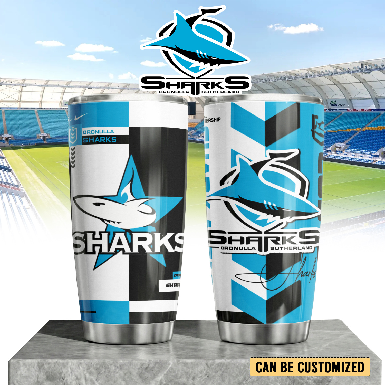 Auspiritmerch Cronulla-Sutherland Sharks Custom Stanley Quencher 20oz Stainless Steel Tumbler