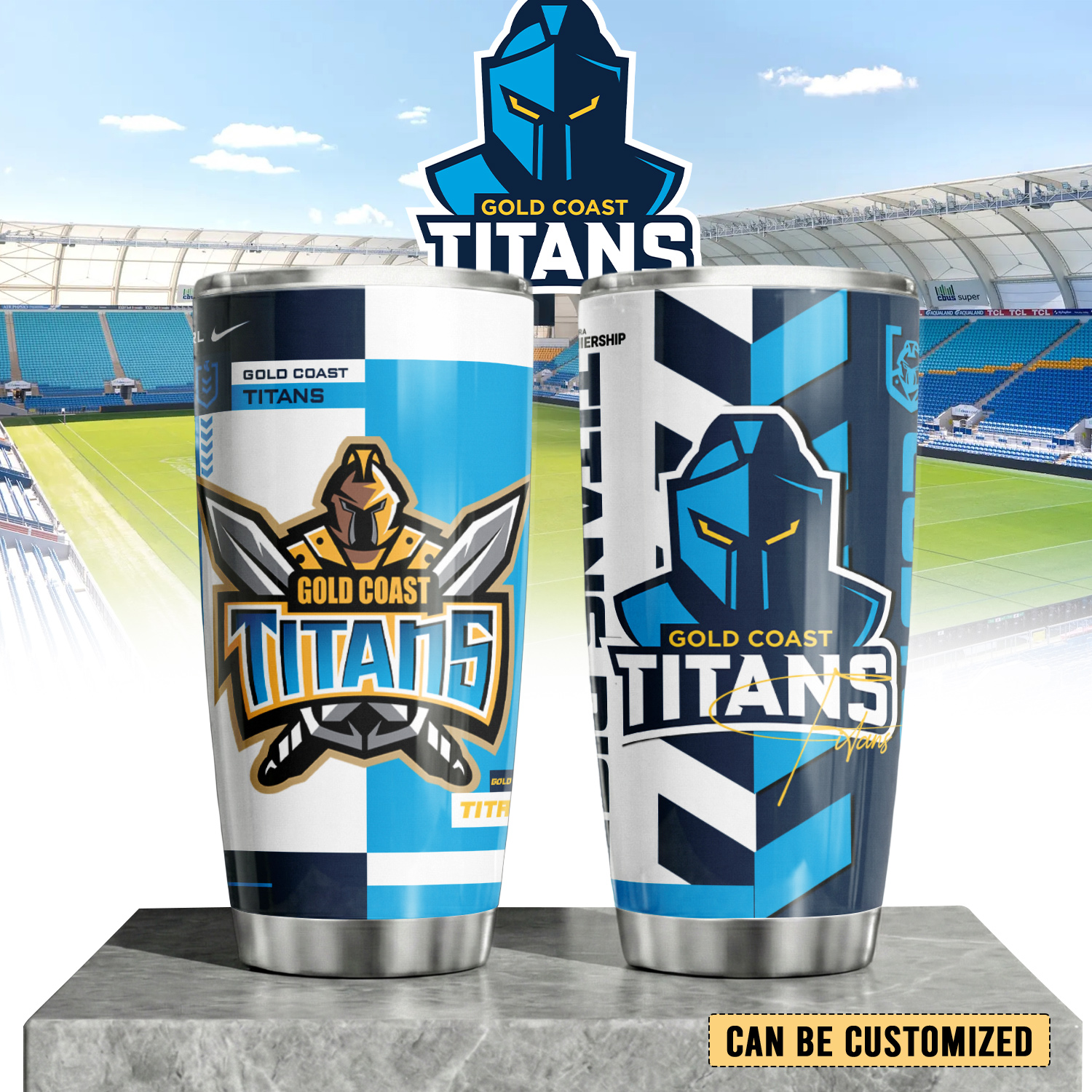 Auspiritmerch Gold Coast Titans Custom Stanley Quencher 20oz Stainless Steel Tumbler