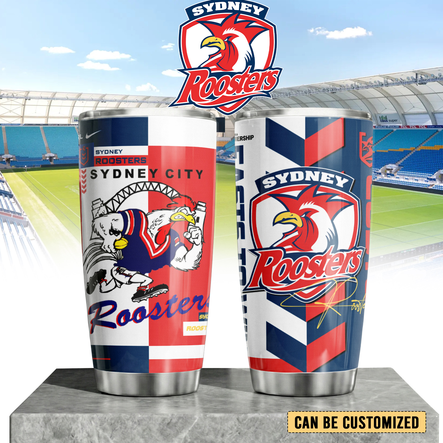 Auspiritmerch Sydney Roosters Custom Stanley Quencher 20oz Stainless Steel Tumbler