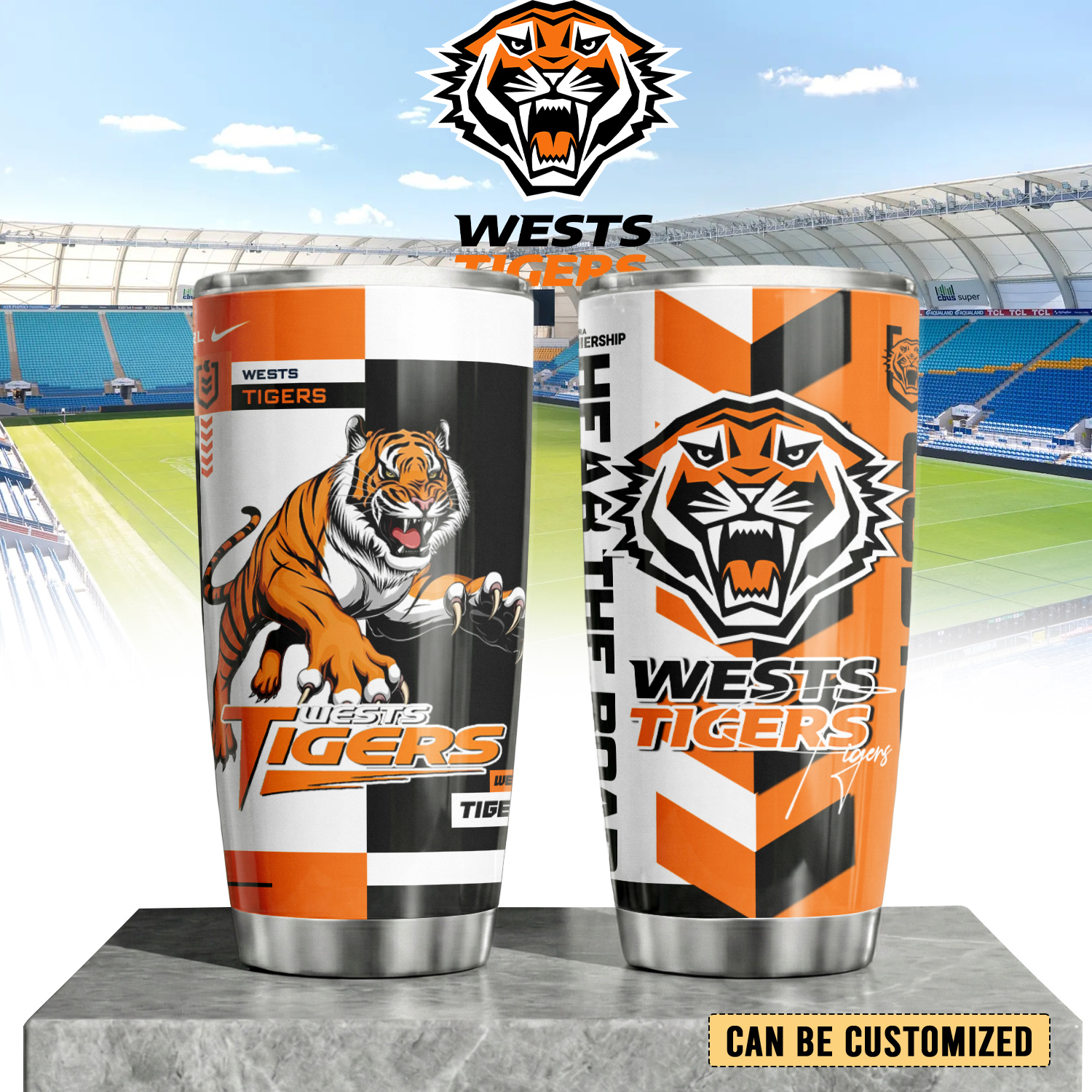 Auspiritmerch Wests Tigers Custom Stanley Quencher 20oz Stainless Steel Tumbler