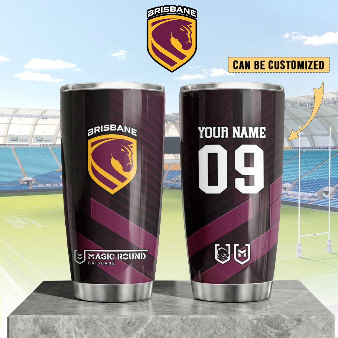 Auspiritmerch Brisbane Broncos Custom Stanley Quencher 20oz Stainless Steel Tumbler