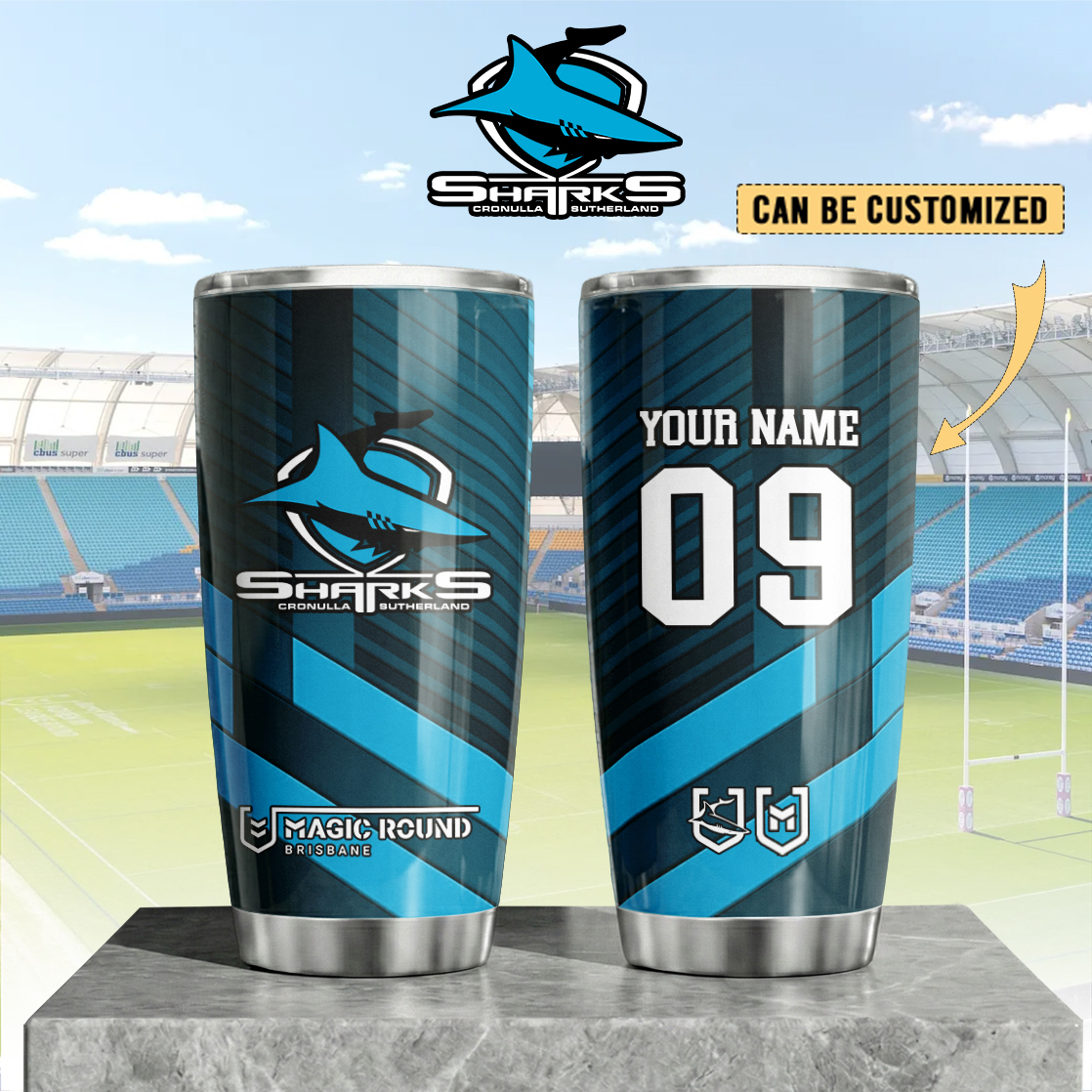 Auspiritmerch Cronulla-Sutherland Sharks Custom Stanley Quencher 20oz Stainless Steel Tumbler