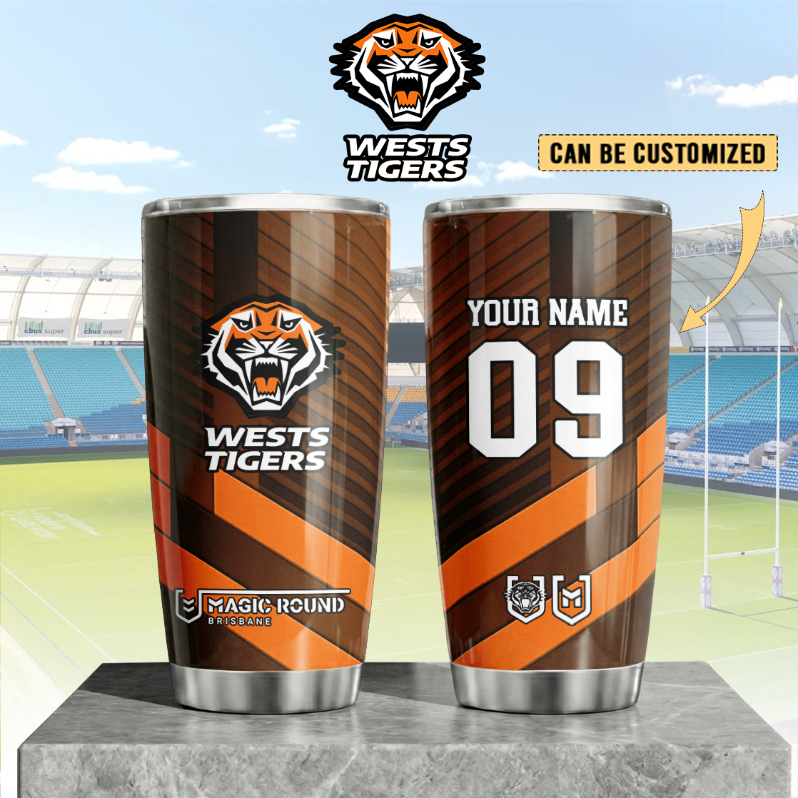 Auspiritmerch Wests Tigers Custom Stanley Quencher 20oz Stainless Steel Tumbler