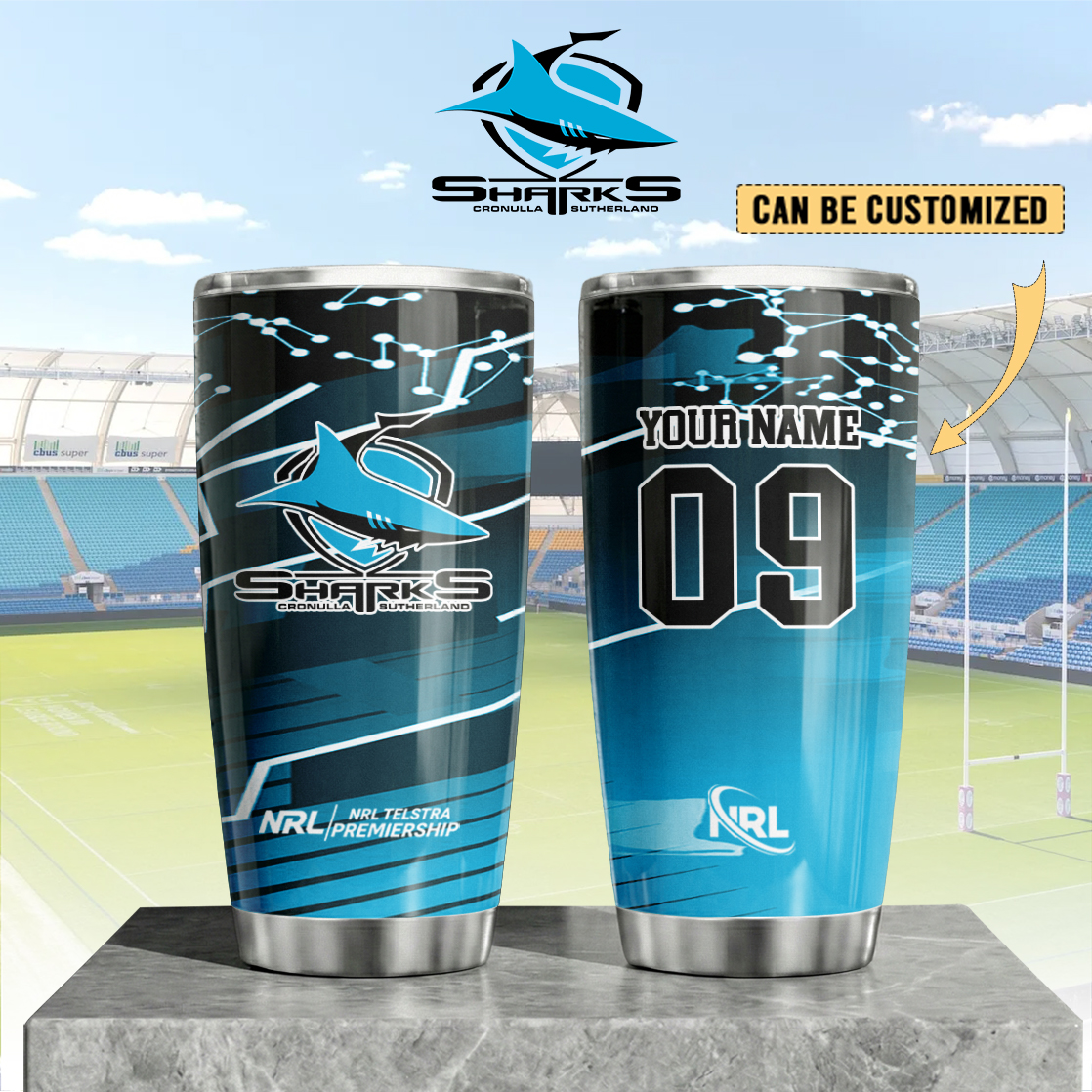 Auspiritmerch Cronulla-Sutherland Sharks Custom Stanley Quencher 20oz Stainless Steel Tumbler