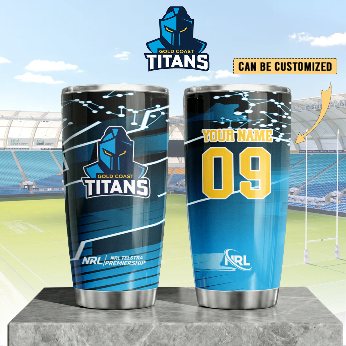Auspiritmerch Gold Coast Titans Custom Stanley Quencher 20oz Stainless Steel Tumbler