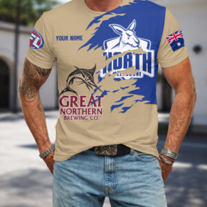 Auspiritmerch North Melbourne x Great Northern Beer T-Shirt Custom Name Gift For Fan