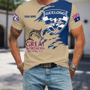 Auspiritmerch Geelong Cats x Great Northern Beer T-Shirt Custom Name Gift For Fan