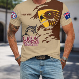 Auspiritmerch Hawthorn Hawks x Great Northern Beer T-Shirt Custom Name Gift For Fan