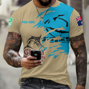 Auspiritmerch Cronulla-Sutherland Sharks x Great Northern Beer T-Shirt Custom Name Gift For Fan