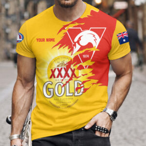 Auspiritmerch Sydney Swans x XXXX Gold Beer Custom Name T-Shirt Gift For Fan
