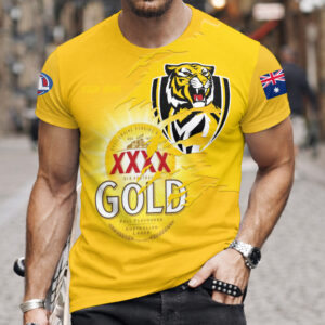 Auspiritmerch Richmond Tigers x XXXX Gold Beer Custom Name T-Shirt Gift For Fan