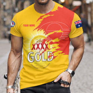 Auspiritmerch Gold Coast Suns x XXXX Gold Beer Custom Name T-Shirt Gift For Fan