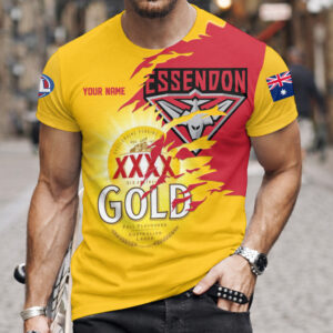 Auspiritmerch Essendon x XXXX Gold Beer Custom Name T-Shirt Gift For Fan