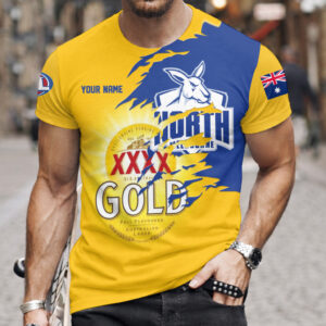 Auspiritmerch North Melbourne x XXXX Gold Beer Custom Name T-Shirt Gift For Fan