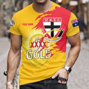 Auspiritmerch St Kilda Saints x XXXX Gold Beer Custom Name T-Shirt Gift For Fan