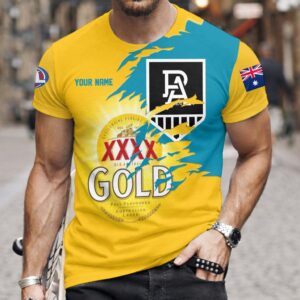 Auspiritmerch Port Adelaide x XXXX Gold Beer Custom Name T-Shirt Gift For Fan