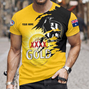 Auspiritmerch Collingwood Magpies x XXXX Gold Beer Custom Name T-Shirt Gift For Fan