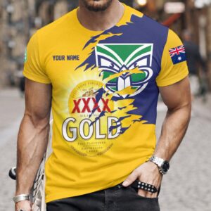 Auspiritmerch New Zealand Warriors x XXXX Gold Beer Custom Name T-Shirt Gift For Fan