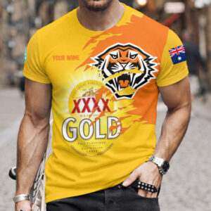 Auspiritmerch Wests Tigers x XXXX Gold Beer Custom Name T-Shirt Gift For Fan
