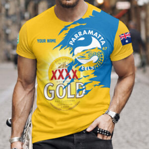 Auspiritmerch Parramatta Eels x XXXX Gold Beer Custom Name T-Shirt Gift For Fan