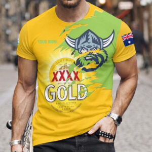 Auspiritmerch Canberra Raiders x XXXX Gold Beer Custom Name T-Shirt Gift For Fan