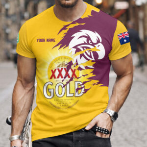 Auspiritmerch Manly Warringah Sea Eagles x XXXX Gold Beer Custom Name T-Shirt Gift For Fan