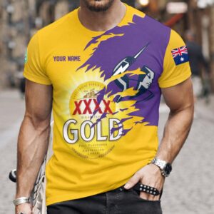 Auspiritmerch Melbourne Storm x XXXX Gold Beer Custom Name T-Shirt Gift For Fan