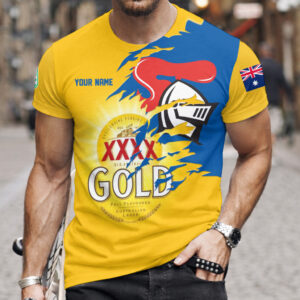 Auspiritmerch Newcastle Knights x XXXX Gold Beer Custom Name T-Shirt Gift For Fan