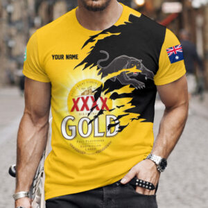 Auspiritmerch Penrith Panthers x XXXX Gold Beer Custom Name T-Shirt Gift For Fan