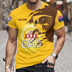 Auspiritmerch Hawthorn Hawks x XXXX Gold Beer Custom Name T-Shirt Gift For Fan