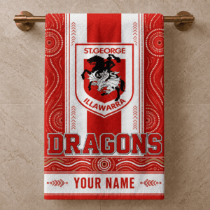 Auspiritmerch St. George Illawarra Dragons Premium Bath/ Beach Towel Personalized Gift For Fan