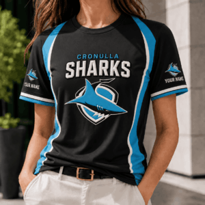 Auspiritmerch Cronulla-Sutherland Sharks Team Cool Style T-Shirt Custom Name Gift For Fan