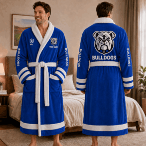Auspiritmerch Canterbury-Bankstown Bulldogs Fleece Bathrobe Custom Name Gift For Fan