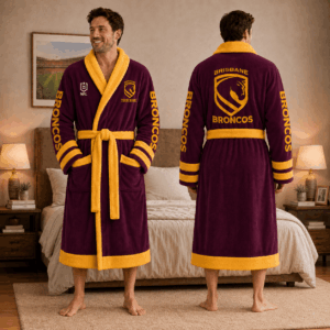 Auspiritmerch Brisbane Broncos Fleece Bathrobe Custom Name Gift For Fan