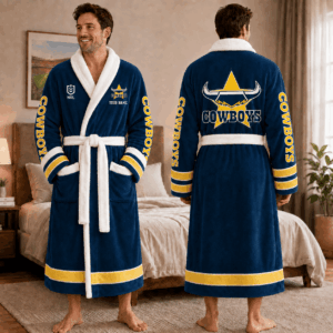 Auspiritmerch North Queensland Cowboys Fleece Bathrobe Custom Name Gift For Fan