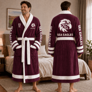 Auspiritmerch Manly Warringah Sea Eagles Fleece Bathrobe Custom Name Gift For Fan