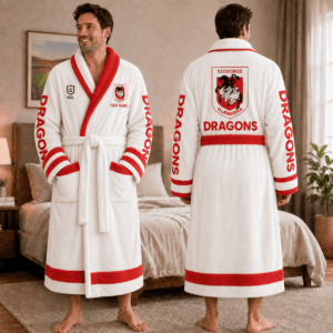 Auspiritmerch St George Illawarra Dragons Fleece Bathrobe Custom Name Gift For Fan