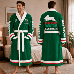 Auspiritmerch South Sydney Rabbitohs Fleece Bathrobe Custom Name Gift For Fan