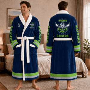 Auspiritmerch Canberra Raiders Fleece Bathrobe Custom Name Gift For Fan