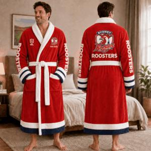 Auspiritmerch Sydney Roosters Fleece Bathrobe Custom Name Gift For Fan