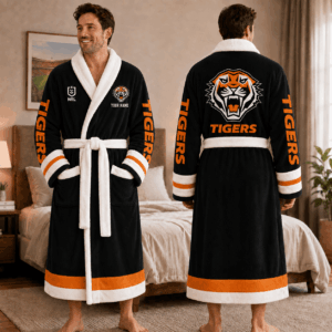 Auspiritmerch Wests Tigers Fleece Bathrobe Custom Name Gift For Fan