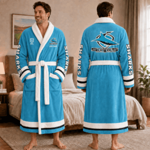 Auspiritmerch Cronulla-Sutherland Sharks Fleece Bathrobe Custom Name Gift For Fan