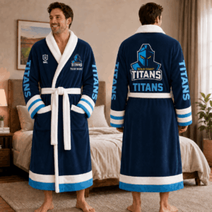 Auspiritmerch Gold Coast Titans Fleece Bathrobe Custom Name Gift For Fan