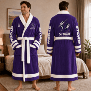 Auspiritmerch Melbourne Storm Fleece Bathrobe Custom Name Gift For Fan