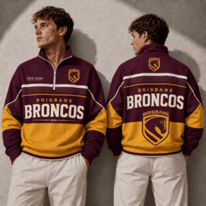Auspiritmerch Brisbane Broncos Quarter Zip Sweatshirt Custom Name Gifts For Fan