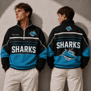 Auspiritmerch Cronulla-Sutherland Sharks Quarter Zip Sweatshirt Custom Name Gifts For Fan