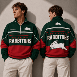Auspiritmerch South Sydney Rabbitohs Quarter Zip Sweatshirt Custom Name Gifts For Fan