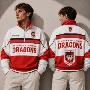 Auspiritmerch St. George Illawarra Dragons Quarter Zip Sweatshirt Custom Name Gifts For Fan
